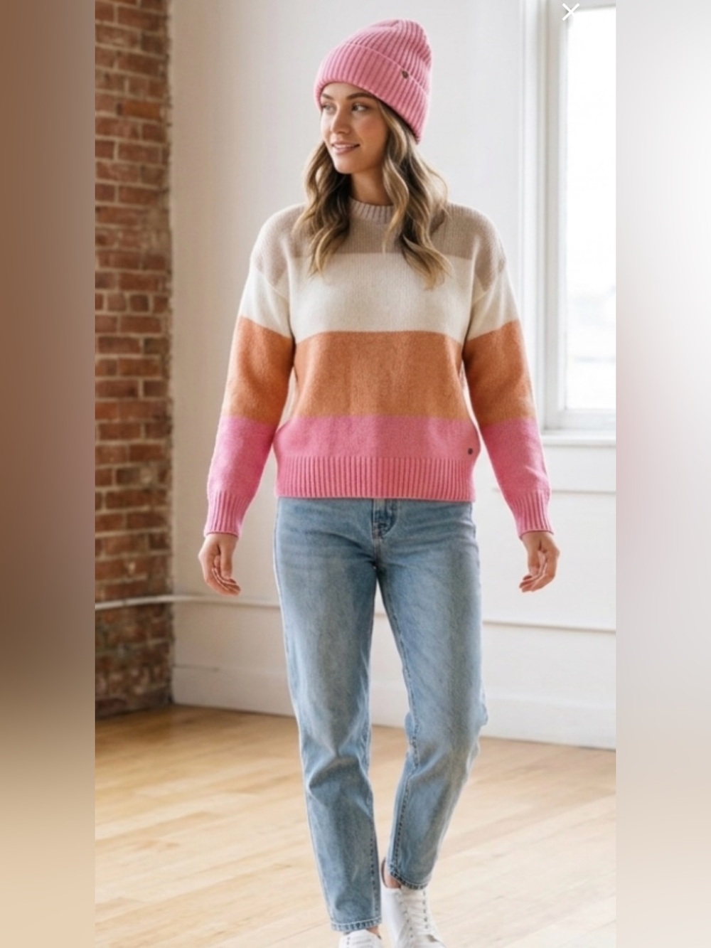 Roxy Too Far Sweater- featuring horizontal color block stripes. Beautiful